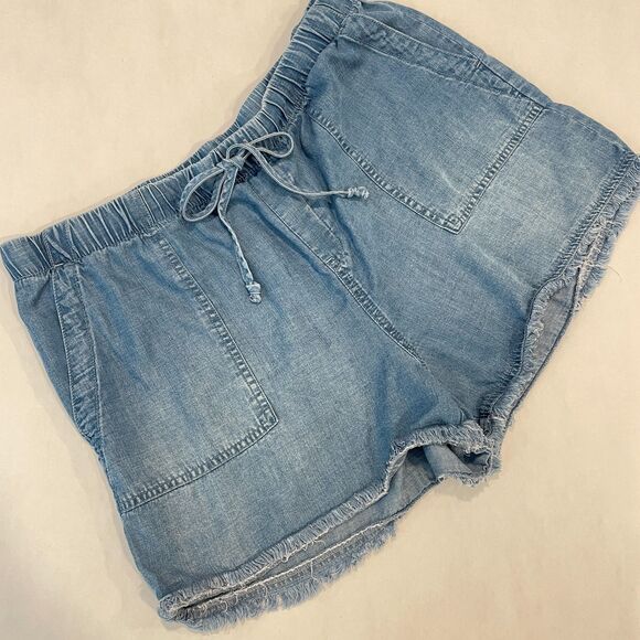 For The Republic Lg Shorts Tencil "Jean" Boho Drawstring Soft Flowy Cut Off Raw - Picture 3 of 14